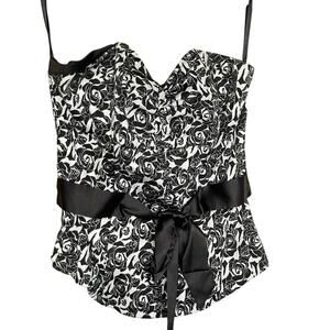 Charlotte Russe Y2K 2000s Black & White Floral Corset Size M